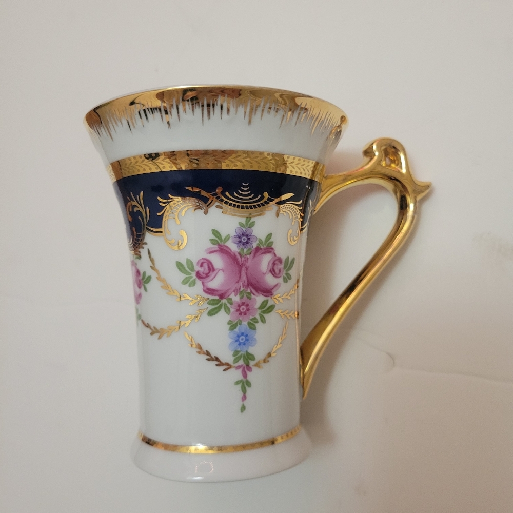 Nantucket Home Tea Coffee Mug Fancy Roses‎ Gold Gilded Floral Porcelain